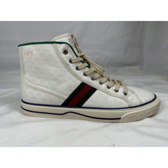 Men\'s Size 11.5 Gucci Tennis 1977 White GG Canvas Web Hight Top SPB-JB 366629